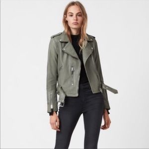 All Saints Balfern Bike Leather Jacket | Color: Jade Green | Size: 8